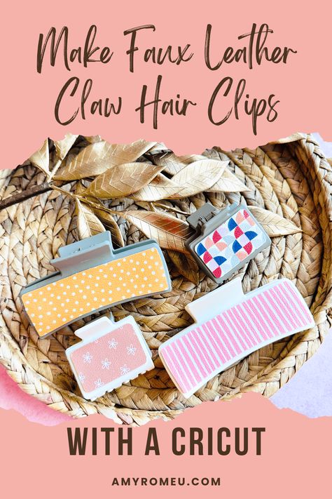 How to make Faux Leather Claw Hair Clips with a Cricut. Free SVG and video tutorial at amyromeu.com Hair Clips Diy Tutorials, Cricut Earrings, How To Make Leather, Claw Hair Clip, Diy Monogram, Hair Clips Diy, Leather Ideas, Handmade Hair Bows, Cricut Joy