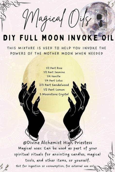 Magick Oil, Mother Moon, Herbal Witch, Essential Oil Roller Bottle Recipes, Essential Oil Perfumes Recipes, Magickal Herbs, Teen Witch, Perfume Recipes, Wiccan Spell Book