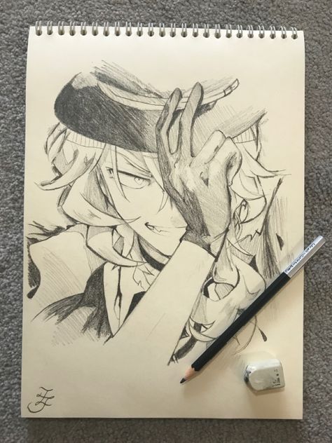 My new art ~ #ZT Chuuya Nakahara Sketch, Bungou Stray Dogs Sketch, Chuuya Nakahara Drawing, Bungou Stray Dogs Drawing, Chuuya Sketch, Chuuya Drawing, Chuuya Nakahara, Sketches Tutorial, Sketch Inspiration