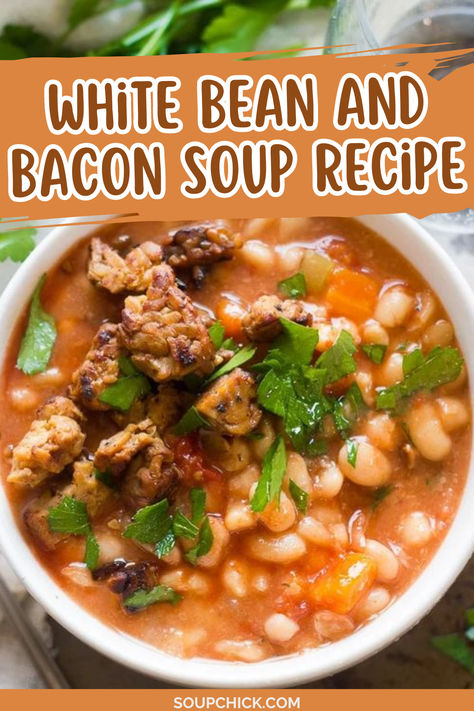 White Bean And Bacon Soup Recipe White Bean And Bacon Soup, Bacon Soup Recipes, Bean And Bacon Soup, Bacon Soup, Bean Soup Recipes, Hearty Soup, White Bean Soup, White Bean, Hearty Soups