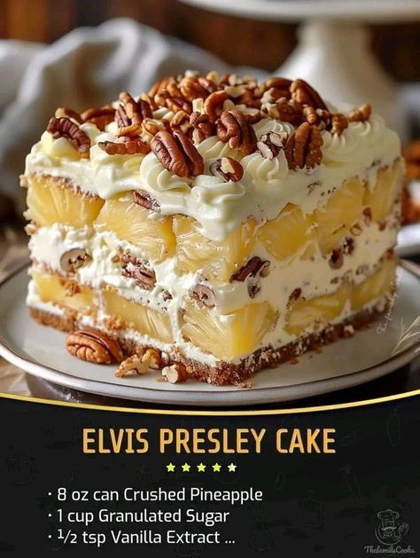 Creamy Pecan Pie Recipe, Elvis Presley Cake Recipe, Elvis Cakes, Elvis Presley Cake, Rock Cake, Jailhouse Rock, Jamie Oliver Recipes, Pecan Pie Recipe, Yummy Casseroles