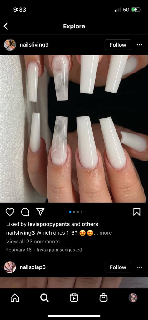 White Marble Nails With Rhinestones, White Nails Marble, Marble Accent Nails, Marshmallow Nails, White Marble Nails, Nails Marble, Simple Acrylic, Simple Acrylic Nails, Marble Nails