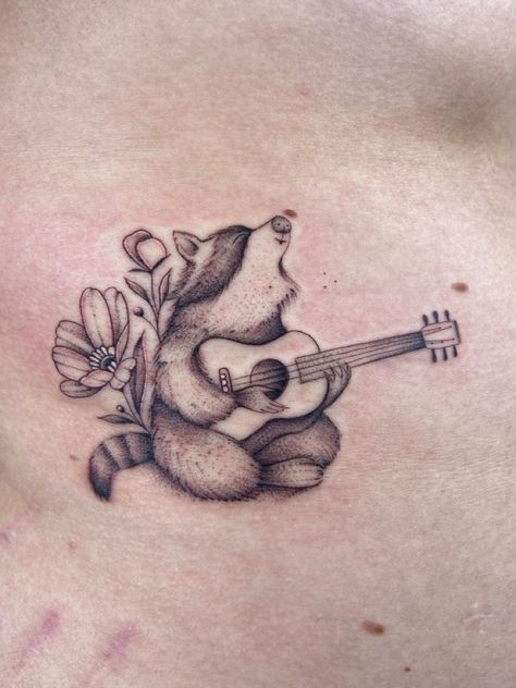 Cowboy Raccoon Tattoo, Racoon Tattoo Simple, Cute Raccoon Tattoo, Small Raccoon Tattoo, Raccoon Tattoo Ideas, Critter Tattoo, Stuffed Animal Tattoo, Raccoon Pics, Tattoo Designs Skull