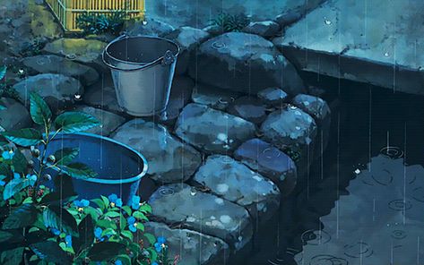 Studio Ghibli Rain, Gif Studio, Rain Animation, Rainy Wallpaper, Rain Gif, Animation Classes, Secret World Of Arrietty, Gif Background, Pixel Art Background