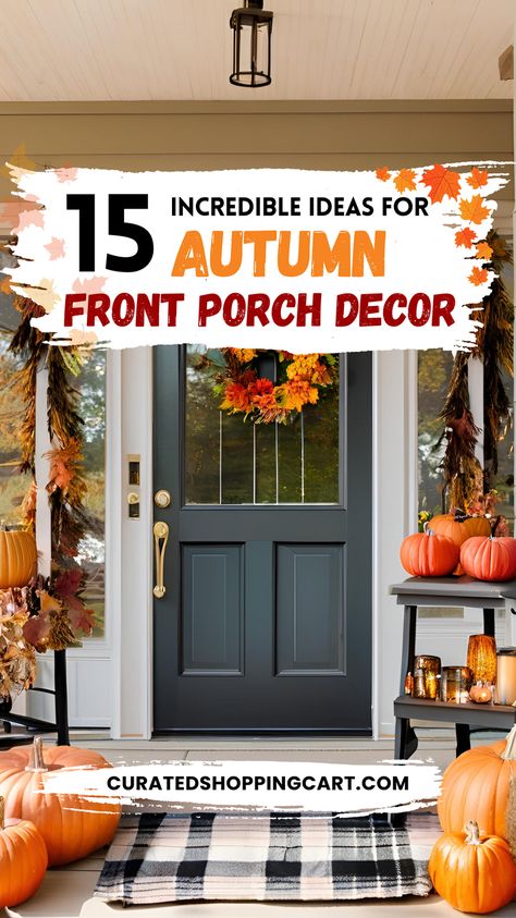 Discover 15 unique & charming fall front porch decor ideas to make your home the coziest on the block.Embrace the season with creative, rustic & cozy fall decor that transforms your space. Fall porch decor, autumn decorating ideas, cozy fall porch, rustic autumn decor, fall front porch inspiration, seasonal decorations, autumn home decor, fall porch decorating ideas, fall porch, fall porch ideas, fall porch signs, fall porch leaners, fall porch decorating ides front doors, fall porch decor ideas Fall Leaves Garland Front Porch, Fall Decor Ideas For Outside Front Porch, Outside Front Door Entryway Ideas, Fall Porch Leaners, Front Porch Rocking Chairs, Fall Porch Ideas, Fall Porch Decorating Ideas, Fall Porch Decor Ideas, Porch Leaners