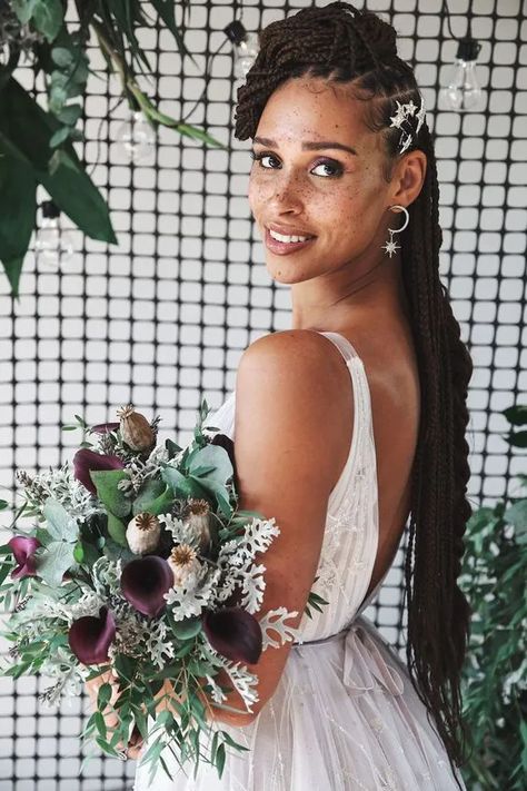 Hairstyles For Black Women 2023, Wedding Hairstyles For Black Women, Industrial Luxe, Beautiful Wedding Hairstyles, Celestial Theme, Black Wedding Hairstyles, Natural Wedding Hairstyles, Bridal Braids, Wedding Braids