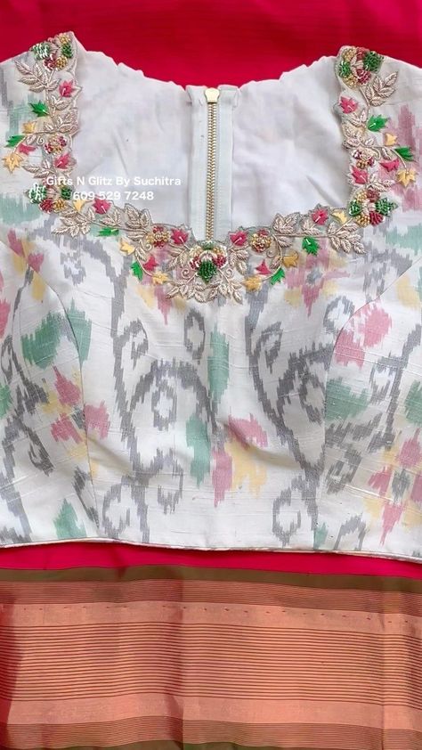 Suchitra on Instagram: "Pure Handwoven Kanchi silk saree paired with pretty handcrafted blouse !! 🍓🍓🌲🌲🍓🍓 For prices & orders pls WhatsApp 609 529…" Latest Bridal Blouse Designs, Silk Blouse Work, Blouse Designs Catalogue, Mirror Work Blouse Design, New Saree Blouse Designs, Fashionable Saree Blouse Designs, Cutwork Blouse Designs, New Blouse Designs, Indian Saree Blouses Designs