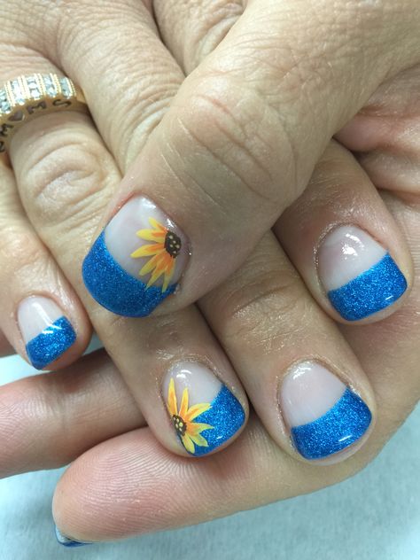 Blue French Gel Nails, French Gel Nails, Hairstyles For Guys, Aqua Nails, Sunflower Nails, Diva Nails, Blue French, Vacation Nails, Nail Designs Glitter