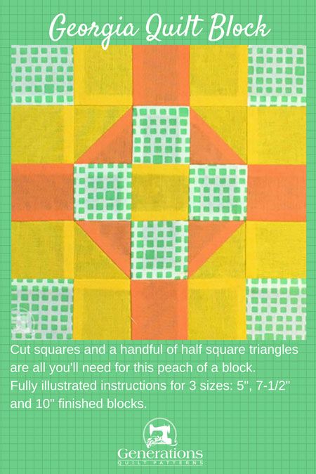 A Georgia Quilt block is a peach of a block to make, just cut squares and a handful of half square triangles. Beginner-friendly, fully-illustrated instructions. Quilt Blocks Easy, Modern Quilt Blocks, Illustrated Instructions, Quilting Blocks, Quilt Squares, Pretty Quilt, Flying Birds, Quilt Block Tutorial, Quilt Block Pattern