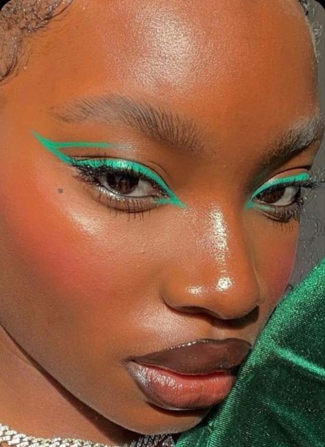 Cat Makeup Look, Graphic Liners, Wing Liner, Maquillage Yeux Cut Crease, Artsy Makeup, Funky Makeup, Green Eyeliner, Makeup For Black Skin, Brown Skin Makeup