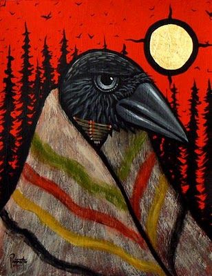 LOVE Aaron Paquette's Work.....would REALLY Love to own one some day! This is Wonderful: Corvidae got  "A Good Trade" American Crow, Crow Art, Raven Art, Crows Ravens, Native American Artists, Indian Paintings, Animal Totems, Indigenous Art, Native Art