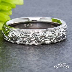 Hand Engraved Wedding Rings | Green Lake Jewelry Works Wedding Rings Green, Unusual Wedding Bands, Rings Green, Green Lake Jewelry, Unusual Wedding, Engraved Wedding Rings, Plain Wedding Band, Jewelry Gallery, Unusual Weddings