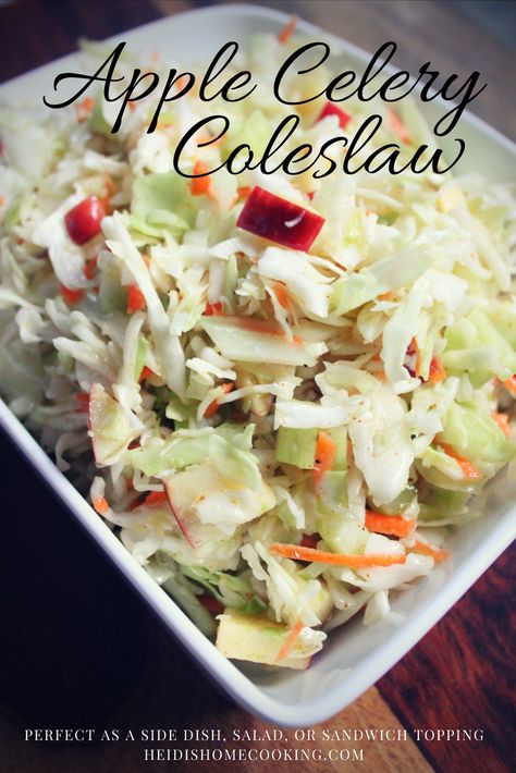 This sweet apple celery coleslaw is one of my favorites because it has no mayo and is easy to make. The dressing is made with oil and vinegar with just a kick of cayenne. I use this coleslaw as a side dish, salad, and even as a topper for pulled pork sandwiches. It's healthy, vegan, and homemade. You can't go wrong there! Apple Cider Vinegar Coleslaw Recipe, Vinegar Based Coleslaw Recipe, Vegetable Nutrition Facts, The Best Coleslaw, Best Coleslaw, Best Coleslaw Recipe, Vinegar Coleslaw, Easy Coleslaw, Coleslaw Recipe Easy