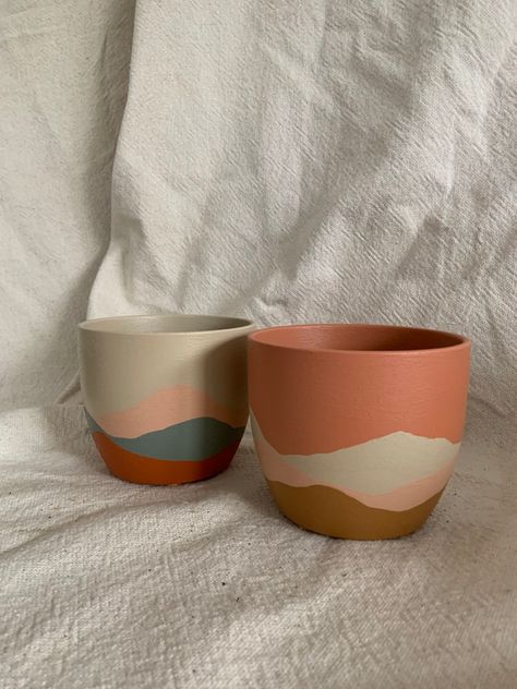 Terracotta Paint, Boho Mountain, Plant Pot Design, Landscape Pattern, Desert Design, Mountain Design, Mountain Designs, Pot Designs, Indoor Plant Pots