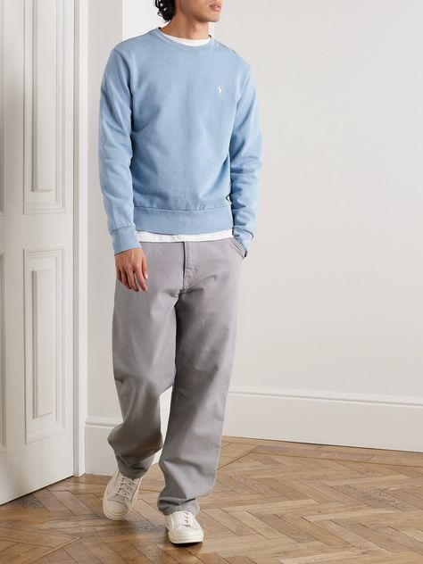 Investing in versatile pieces like Polo Ralph Lauren's sweater is always a great idea. It's cut from cotton-blend jersey with minimal branding, which makes it easy to combine with your existing rotation. Polo Crewneck Sweatshirt Outfit, Polo Ralph Lauren Men’s Outfits, Men Ralph Lauren Outfit, Light Blue Sweater Outfit Men, Ralph Lauren Men Aesthetic, Sweater Polo Outfits Men, Polo Ralph Lauren Mens Outfit, Trendy Mens Fashion Winter, Ralph Lauren Outfits Man