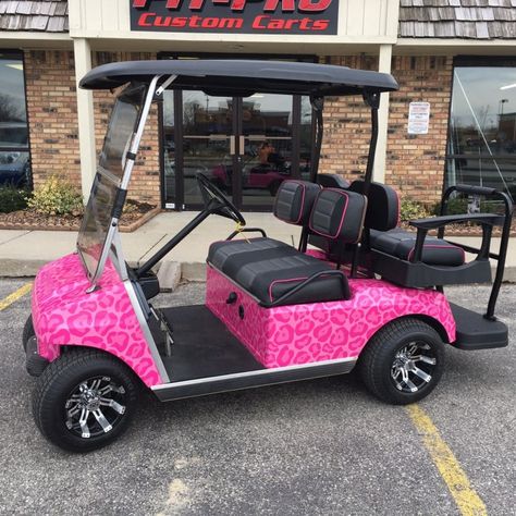 Pink Golf Cart Ideas, Pink Golf Cart Aesthetic, Golf Cart Design, Barbie Golf Cart, Girly Golf Cart, Golf Cart Decorating Ideas, Pink Golf Cart, Gold Cart, Pretty School Supplies