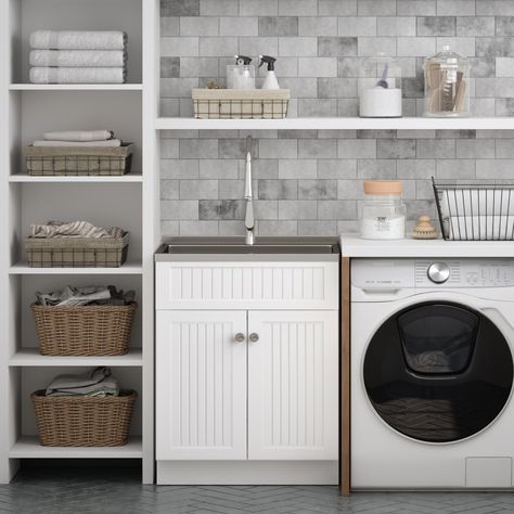 When it comes to laundry spaces or utility rooms, who doesn't need more storage space? The Warwick Laundry Cabinet is both a simple and practical solution to your storage needs. Laundry Cabinet, Nickel Faucet, Laundry Room Wallpaper, Brushed Nickel Faucet, Dream Laundry Room, Laundry Room Flooring, Laundry Cabinets, Laundry Room Closet, Laundry Room Renovation