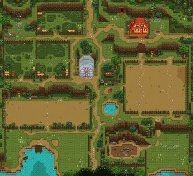 a reimagining of the four corners farm that's suited to both singleplayer and multiplayer 4 Corner Farm Stardew Valley, 4 Corners Farm Stardew Layout, Stardew Valley Four Corners Farm Design, Sdv Four Corners Farm, Stardew 4 Corners Farm, 4 Corners Farm Stardew, Four Corners Farm, Sdv Layout Standard Farm, Four Corners Farm Stardew Valley