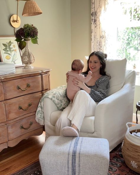 A cozy corner for a brand new mama and precious little gal. 🥹 This @namesake_home Reese Slipcover Swivel Glider is so comfy, it’s really the ideal chair for reading, nursing, or cuddling. Plus it’s water repellent and stain resistant while still being Greenguard Gold certified. We love that this glider is stylish enough to be used anywhere in the house! Can’t wait to share the rest of this sweet nursery soon! (@namesake_home #CreateYours #namesakepartner) Chair For Reading, Sweet Nursery, New Mama, Swivel Glider, Cozy Corner, Slipcovers, Room Inspiration, Repellent, Water Repellent