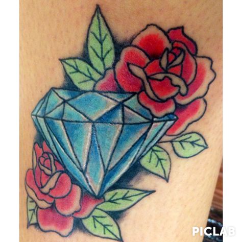 Diamond Flower Tattoo, Peach Tattoo, Motherhood Tattoos, Diamond Tattoo, Sailor Tattoos, Diamond Tattoos, Capricorn Quotes, Cool Forearm Tattoos, Sleeve Ideas