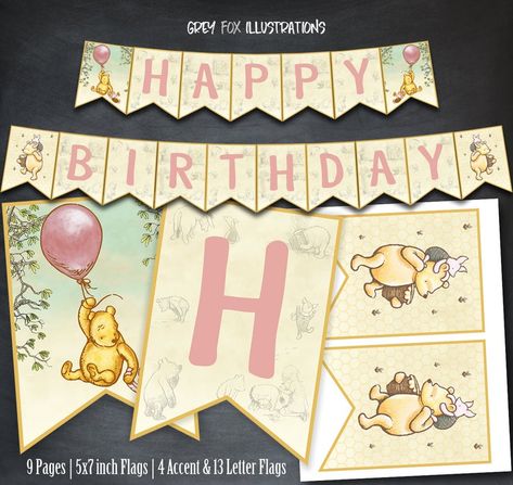 Winnie The Pooh Birthday Banner, Winnie The Pooh Banner, Birthday Party Girl, Winnie The Pooh Cake, Winnie The Pooh Themes, Pooh Birthday, Winnie The Pooh Birthday, Classic Winnie The Pooh, Birthday Wall