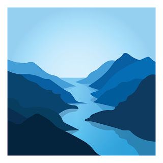 #landscape #illustration #mountains #river #blue Illustration Landscape, Monochromatic Art, River Blue, Posca Art, Minimalist Landscape, Seni Cat Air, 수채화 그림, Small Canvas Art, Lukisan Cat Air