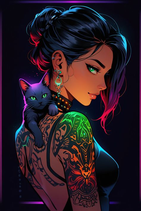 beautiful tattoo woman with cat T-Shirt Tattooed Woman Art, Lady Art Drawing, Dark Woman Art, Funfetti Brownies, Cat Woman Aesthetic, Girl With Cat Art, Women With Cat, Woman With Cat, Abstract Art Images