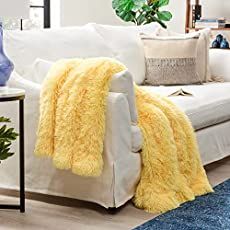 Affordable Yellow Home Decor - The Clever Side Faux Fur Blankets, Fur Blankets, Fuzzy Throw Blanket, Yellow Throw Blanket, Living Chair, Yellow Blankets, Floral Throw Blanket, Striped Throw Blanket, Faux Fur Throw Blanket