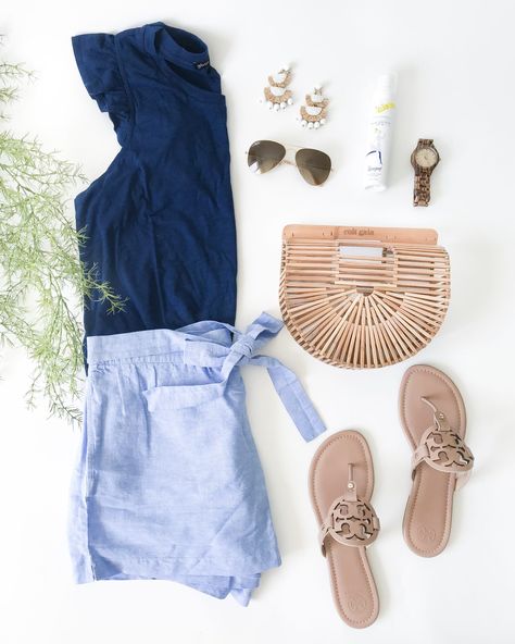 Wednesday Watch List - Life On Virginia Street Light Blue Shorts Outfit, Blue Shorts Outfit, Linen Shorts Outfit, Shoes Types, Style Outfits Summer, Fashion Outfits Summer, Fashion Style Outfits, Shorts Outfits Women, Summer Shorts Outfits