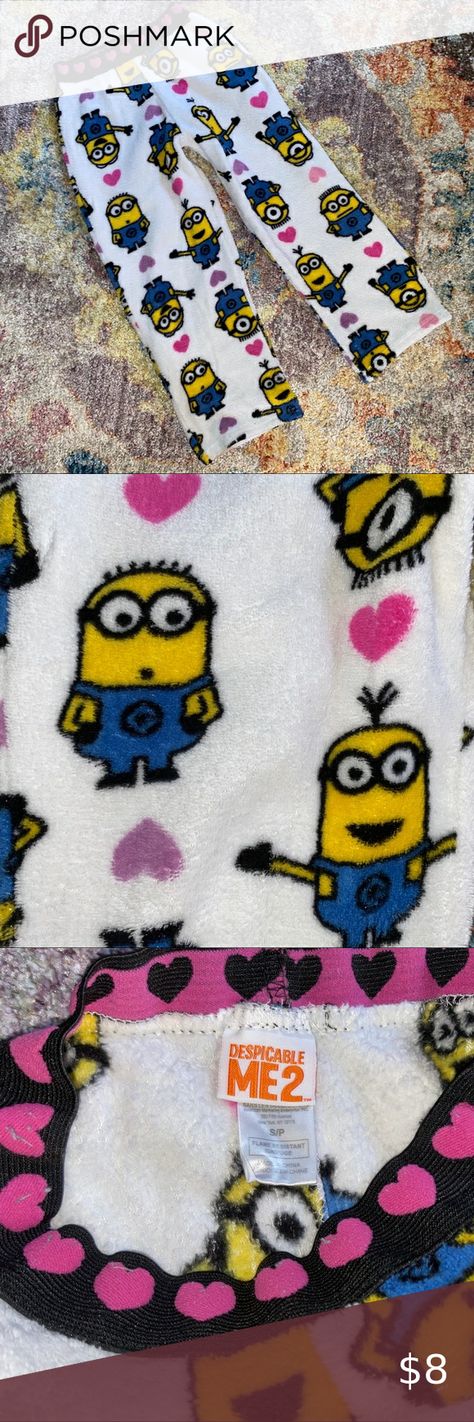 DESPICABLE ME 2 Minion Plush Pajama Pants Sz S 7/8 Minion Pajama Pants, Minion Plush, Minion Outfit, Despicable Me 2 Minions, Plush Pajama Pants, Pajamas Pants, Despicable Me 2, Pj Bottoms, Cute Pjs