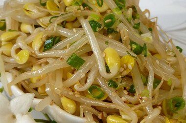 Kongnamool (Korean Soybean Sprouts) | Allrecipes Soybean Sprouts, Salad With Rice, Korean Food Side Dishes, Bean Sprout Salad, Bibimbap Recipe, Bean Sprout, Sprout Salad, Korean Side Dishes, Sprouts Recipe