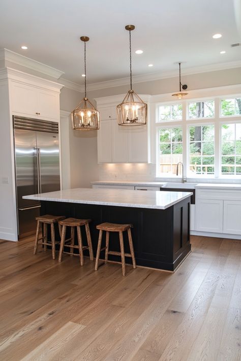 See exactly how best to use white kitchen cabinets to full effect with these tips and ideas. Dark Island White Cabinets, Black Lower Cabinets White Upper, Kitchen Dark Island, Black Lower Cabinets, Dark Island, White Kitchen Cabinet, Antique White Cabinets, Off White Cabinets, Lower Cabinets