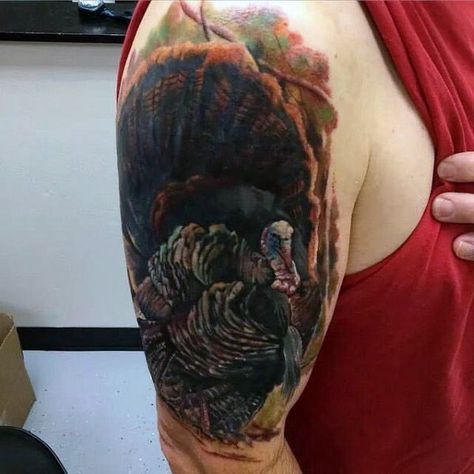 Turkey Tattoos For Men, Turkey Tattoo, Turkey Tattoos, Southern Tattoos, Peacock Tattoos, Witcher Tattoo, Blond Hairstyles, Zelda Tattoo, Peacock Tattoo