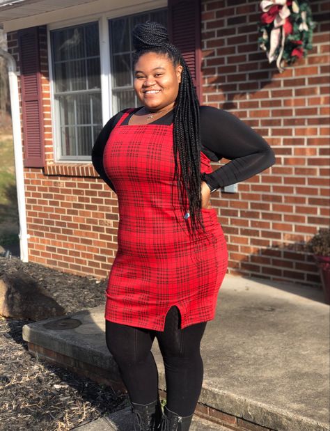 Plus size plaid red dress with long sleeve black shirt underneath, black leggings, and combat boots. Red dress from Rue21 Plus (size:2X). Undershirt is a Nike sport shirt. Plaid Dress With Shirt Underneath, Plaid Red Dress, Dress With Shirt Underneath, Dress With Shirt, Long Sleeve Black Shirt, Red Plaid Dress, Black Long Sleeve Shirt, Sport Shirt, Nike Sports