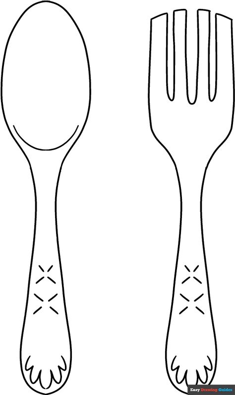 Fork Drawing, Spoon Drawing, Easy Drawing Ideas For Beginners, Food Doodle, Coloring Pictures For Kids, Drawing Ideas For Beginners, Easy Drawing Guides, Thumbs Up Sign, Easy Drawing Ideas