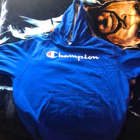 Blue champion hoodie XL Blue Champion Hoodie, Champion Hoodie, Rain Jacket, Lost, Closet, Blue