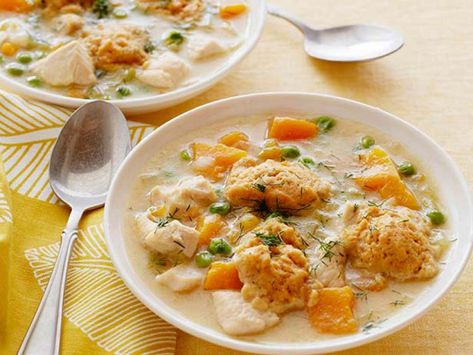 Chicken and Dumplings Recipe | Food Network Kitchen | Food Network Chicken Dumplings, Healthy Weeknight Dinners, Giada De Laurentiis, Dumpling Recipe, Chicken And Dumplings, Marjoram, Almost Famous, Healthy Chicken Recipes, Healthy Chicken