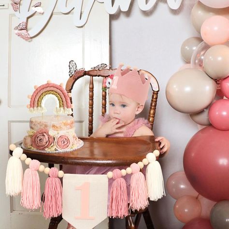 PRICES MAY VARY. 💖【PACKAGE CONTENTS】💖A tassel garland banner with white pink number "1" and wooden beads, a pink non-woven crown hat with pink number "1" and a rainbow cake topper. The set comes in beautiful colors and is perfect for a bohemian theme. Add a splash of color to your baby's birthday party. ⭐【APPLICABLE OCCASIONS】⭐Widely applicable occasions. This package is perfect for baby birthday parties, boho theme parties, studio props, baby showers and cake smash parties. The style elements 1 Yr Birthday Party Girl, Baby Birthday Party Theme, Rainbow Cake Topper, Birthday Highchair, 1st Birthday Girl, Handmade Cake Topper, Baby Birthday Themes, Twins 1st Birthdays, Highchair Banner