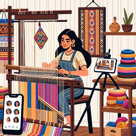 Sophia, a skilled weaver from New York, turned her weaving passion into a successful online business by sharing her creations on Instagram and TikTok. Inspired by her grandmother's textiles, she engaged her audience with behind-the-scenes content, tutorials, and storytelling. Hosting live sessions and giveaways, she built a loyal community and collaborated with other artisans. Her journey illustrates how blending traditional craftsmanship with modern marketing can create meaningful connections. #WeavingJourney #HandmadeCrafts #ArtisanStory #CraftingCommunity #WeaverLife Storytelling Illustration, Digital Visual, Modern Marketing, Visual Library, Scarf Ideas, Drawing Competition, Meaningful Connections, Girly Art Illustrations, Udaipur