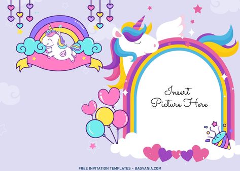 Awesome 11+ Magical Unicorn Birthday Invitation Templates With Colorful Pastel Rainbow #free #freeinvitation2019 #birthday #disney #invitations #invitationtemplates Unicorn Tarpaulin Background, Background For Invitation, Unicorn Template, Korean Bbq Restaurant, Unicorn Background, Birthday Invitation Card Template, Unicorn Invitation, School Friend, Unicorn Birthday Cards