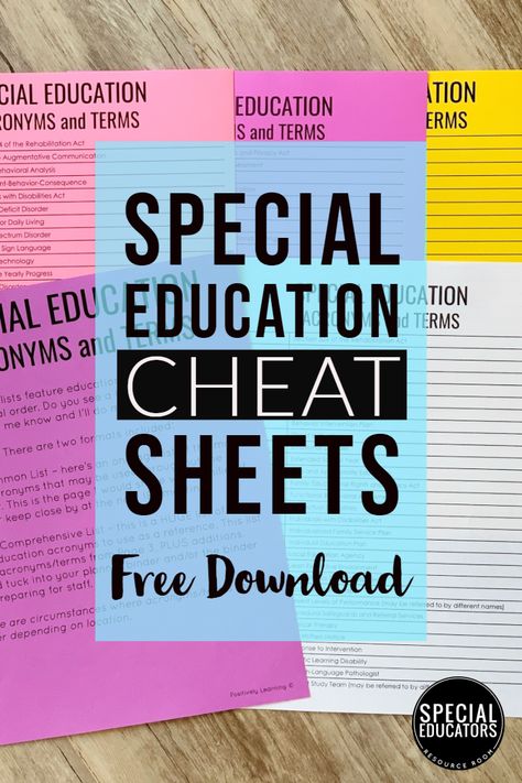 Free Special Education Chart with the most common special ed acronyms and terms. There are two versions included - simple one page and a MEGA list. Add these to your special education IEP binders. #specialeducation #specialed #specialeducator #iep Special Education Paraprofessional, Iep Binder, Special Education Organization, Middle School Special Education, High School Special Education, Kindergarten Special Education, Sped Classroom, Co Teaching, Beyond Grateful