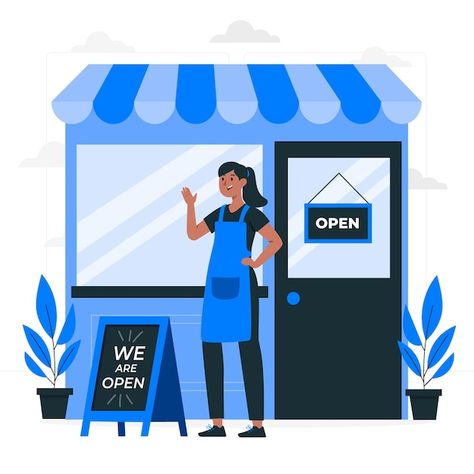 Free vector we are open  concept illustr... | Free Vector #Freepik #freevector #store-illustration #shop #shopping-street #shopping-illustration We Are Open Sign, Store Illustration, Shopping Illustration, Grand Opening Banner, Open Restaurant, Advertising Flyers, Flat Design Illustration, Shop Illustration, Concept Illustration