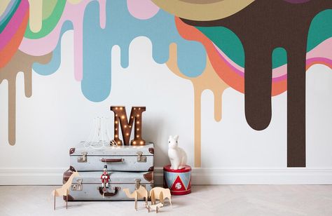 Dripping Ice Cream, Ice Cream Wallpaper, Murals For Kids, Cream Walls, Cream Wallpaper, Creative Walls, Art Deco Wallpaper, Kids Wall Murals, Ice Cream Shop