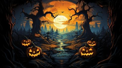 Photo halloween pumpkin with a full moon... | Premium Photo #Freepik #photo Marcos Halloween, Halloween Desktop Wallpaper, Spooky Castles, Tshirt Artwork, Scary Images, Pumpkin Wallpaper, Halloween Wallpaper Cute, Pumpkin Vector, Halloween Frames