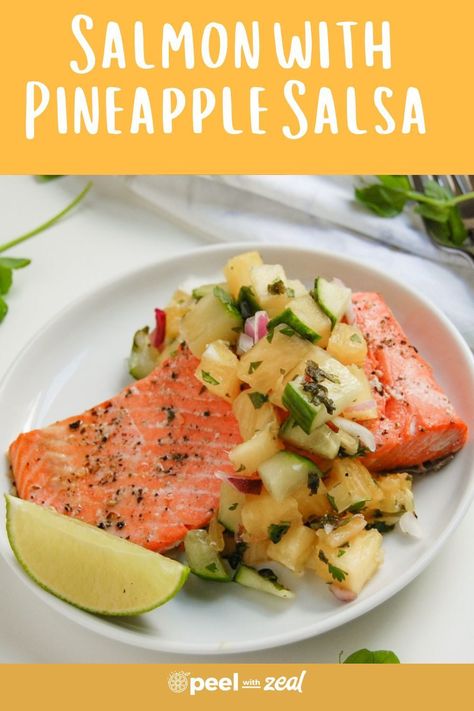 Count me in for a quick and easy baked salmon dinner that's ready in just 20 minutes! Our roasted salmon with pineapple salsa is a refreshing choice, perfect for busy weeknights. It boasts a healthy and delightfully spicy flavor. Alternatively, you can serve it with a cooling pineapple relish for a sweeter and milder option. Salmon With Pineapple Salsa, Simple Baked Salmon, Roasted Salmon Recipes, 20 Minute Dinners, Easy Baked Salmon, Easy Salad Dressing, Pineapple Salsa, Salmon Dinner, Weeknight Dinner Recipes Easy