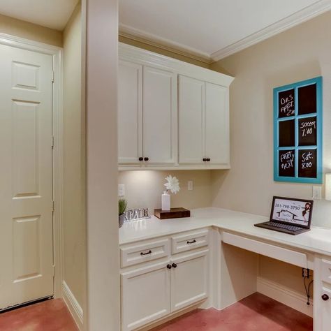 Office Nook - Photos & Ideas | Houzz Kitchen Office Nook Repurpose, Kitchen With Office Nook, Study Nook Cabinetry, Cupboard Study Nook, Kitchen Office Nook Organization, Home Office Seating, Kitchen 2024, Office Nook, Best Office