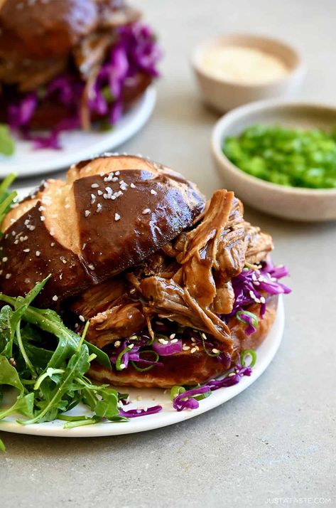 Slow Cooker Balsamic Honey Pulled Pork - Just a Taste Honey Pulled Pork, Deep Fried Turkey, Balsamic Pork, Pulled Pork Tacos, Boneless Pork Shoulder, Just A Taste, Dump Meals, Slow Cooker Pulled Pork, Blackberry Jam