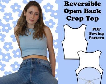 Right Side Patterns by RightSidePatterns on Etsy Halter Crop Top Sewing Pattern, Crop Top Sewing, Tank Top Sewing Pattern, Crop Top Sewing Pattern, Free Crop Tops, Diy Sy, Open Back Crop Top, Sewing Seams, Dresses By Pattern