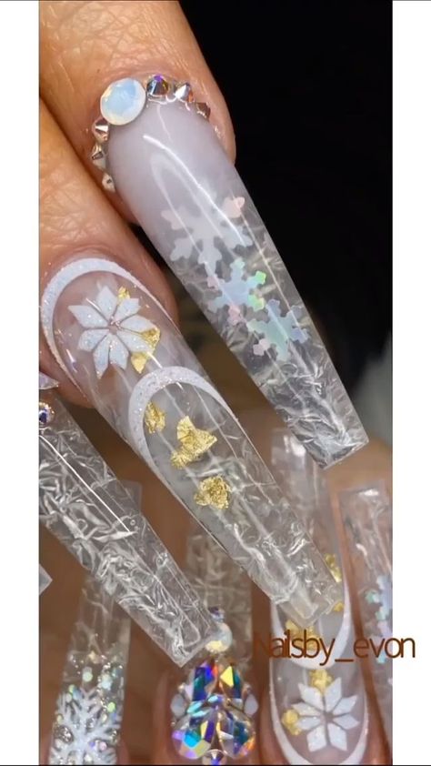 Icicle Nails, Christmas Nail Designs Acrylic, Sharpie Nail Art, Snow Nails, Nail Tutorial Videos, Band Nails, Asian Nails, Red Acrylic Nails, Nail Art Disney