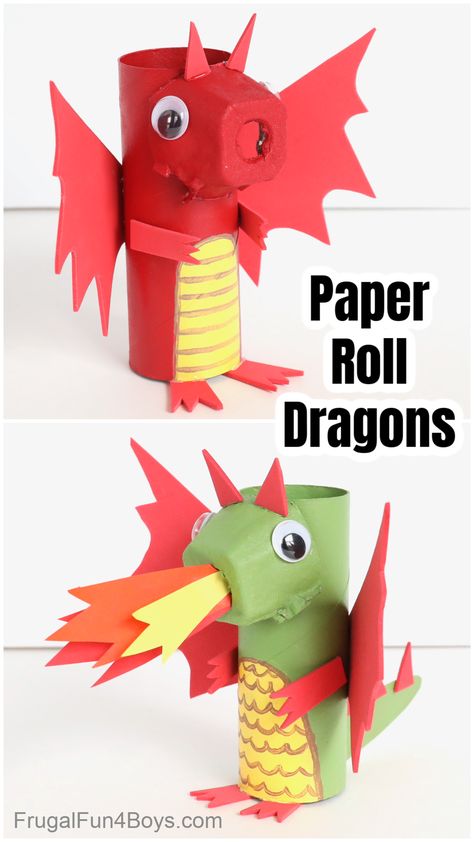 Paper Roll Dragon Craft - Fun kids craft! Make fire breathing dragons out of toilet paper rolls or paper towel rolls. Dragon Craft, Maluchy Montessori, Rolled Paper Art, Toilet Paper Crafts, Dragon Crafts, Fire Breathing, Simple Craft, Toilet Paper Roll Crafts, Paper Roll Crafts